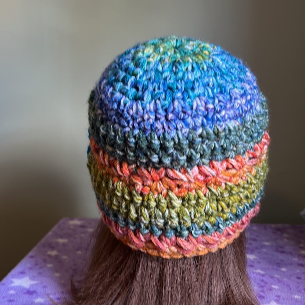 Crochet sunflower beanie soft double strings acrylic new comfortable medium - Picture 5 of 10